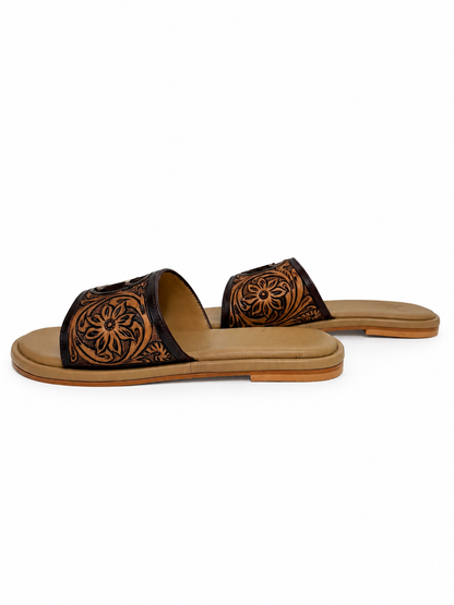 Western Hand Tooled Steer Head Cut Sandals