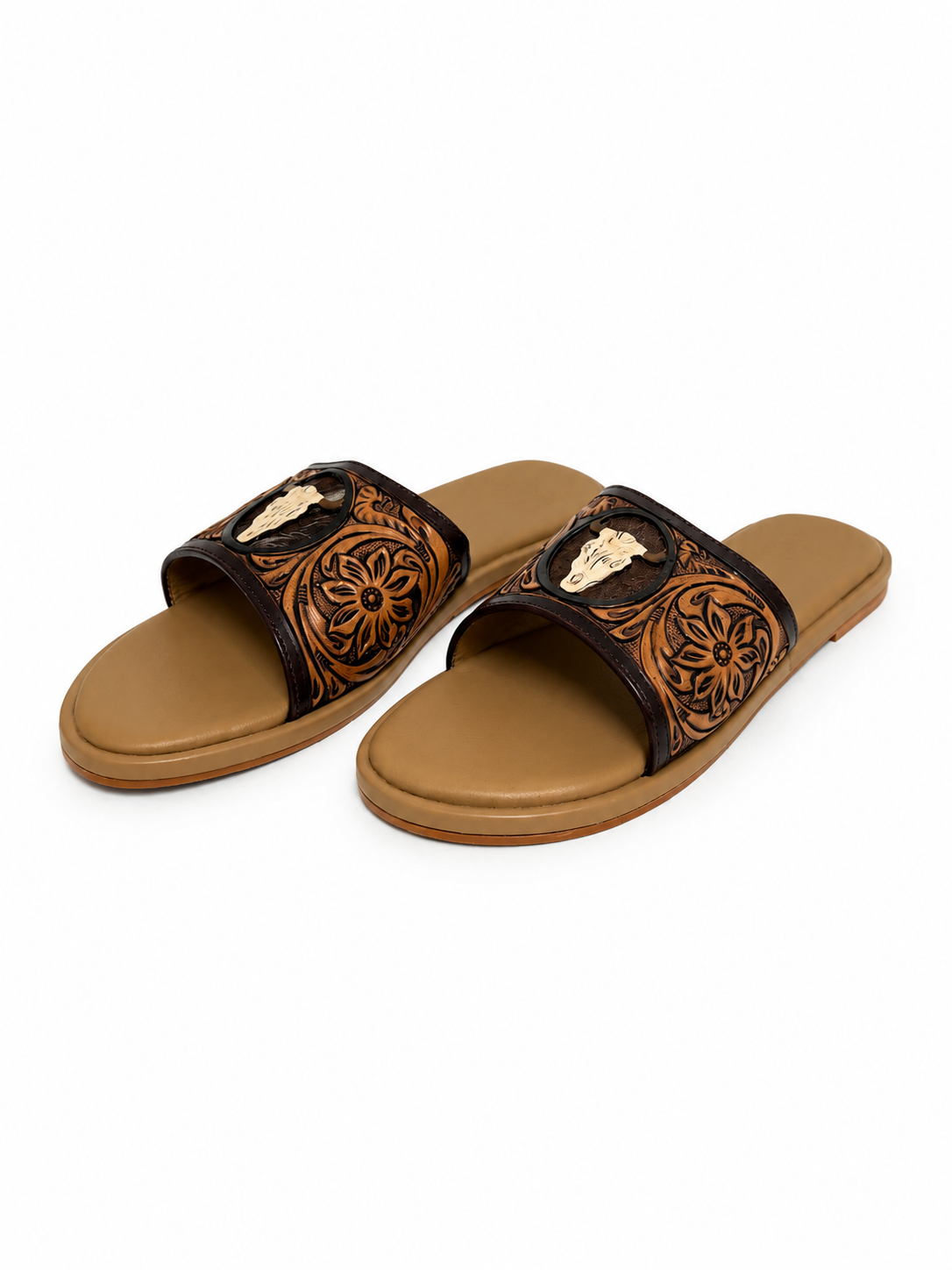 Western Hand Tooled Steer Head Cut Sandals
