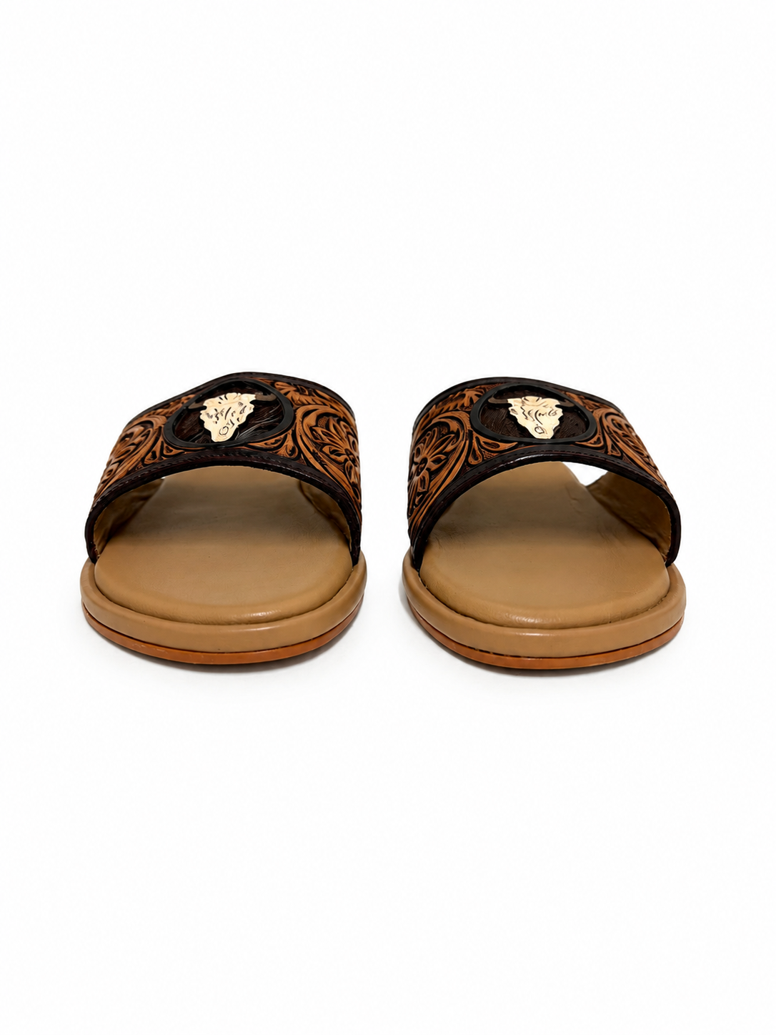 Western Hand Tooled Steer Head Cut Sandals