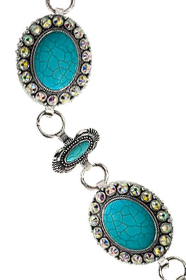 WESTERN CRYSTAL CONCHO CHAIN BELT - S