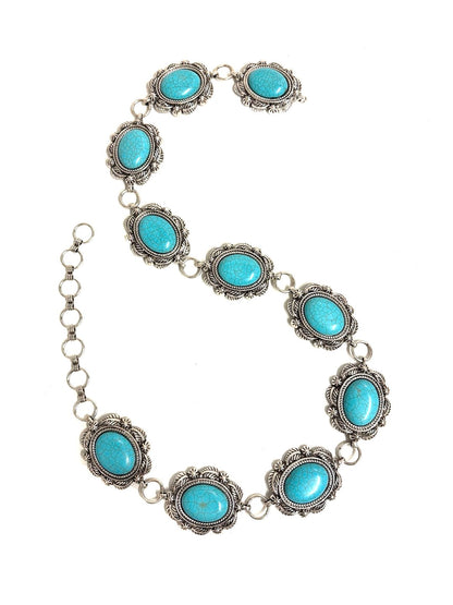 Western Turquoise Stone Concho Chain Belt - L