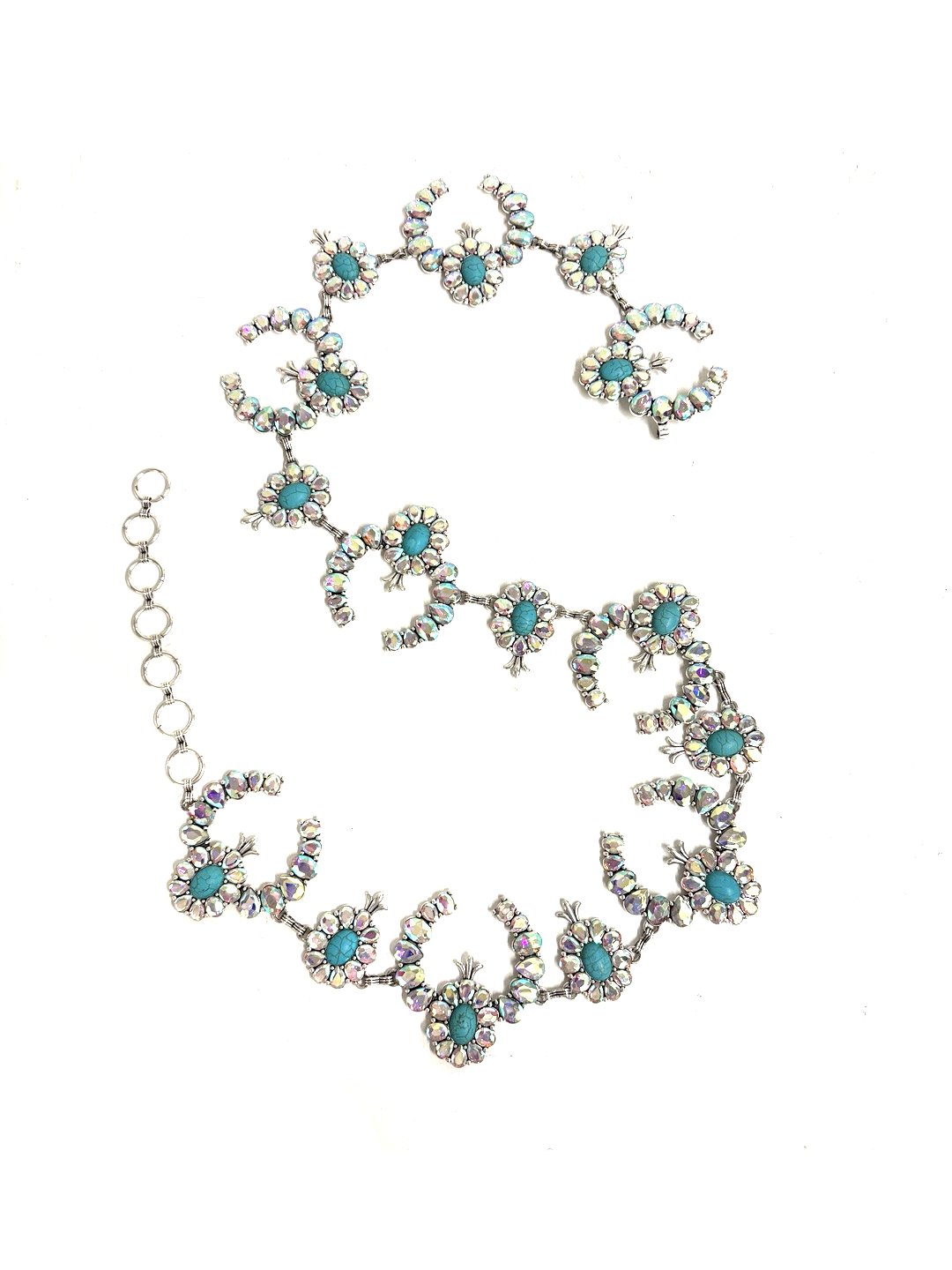Western Crystal Squash Blossom Chain Belt - L