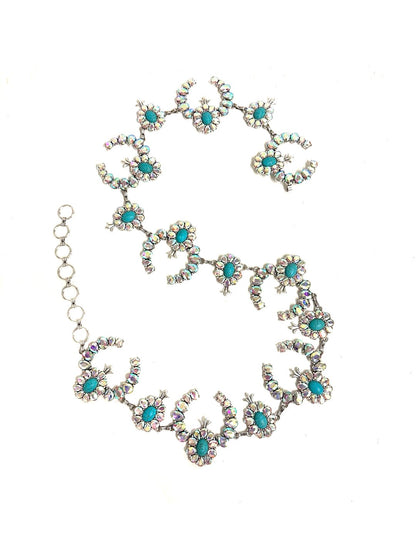 Western Crystal Squash Blossom Chain Belt - L