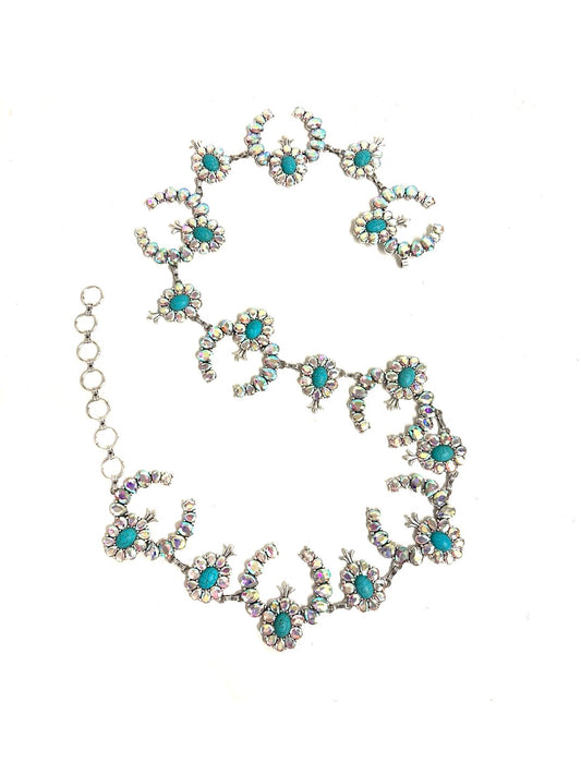Western Crystal Squash Blossom Chain Belt - L