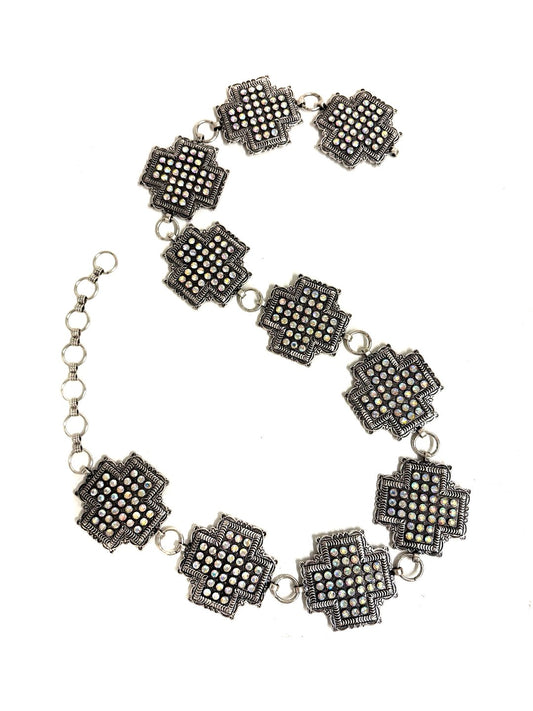 Western Crystal Cross Chain Belt - L