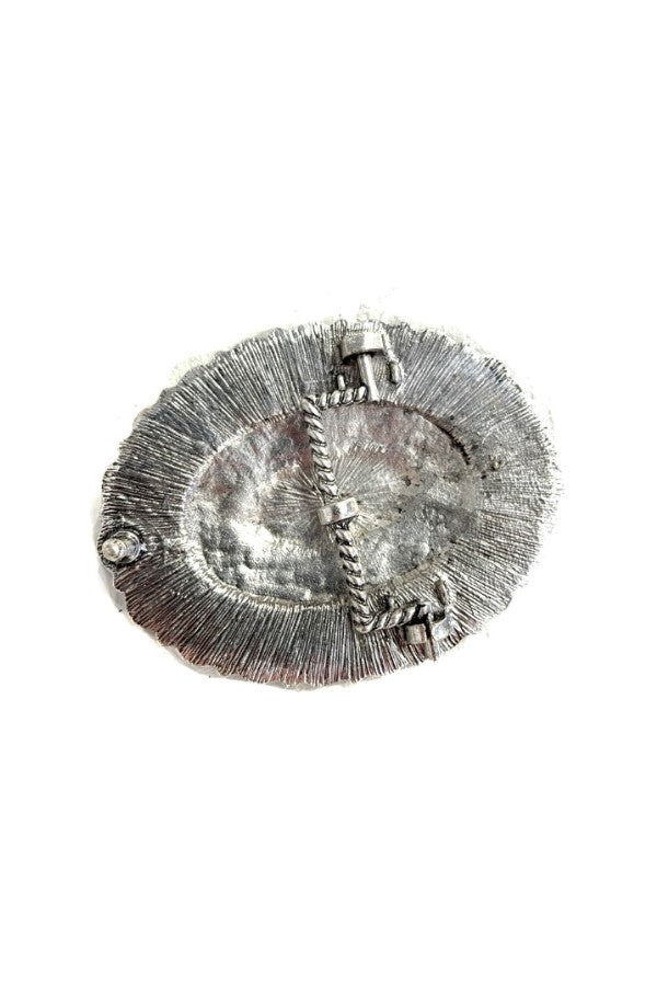 Western Crystal Oval Silver Plated Belt Buckle