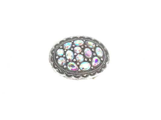 Western Crystal Oval Silver Plated Belt Buckle