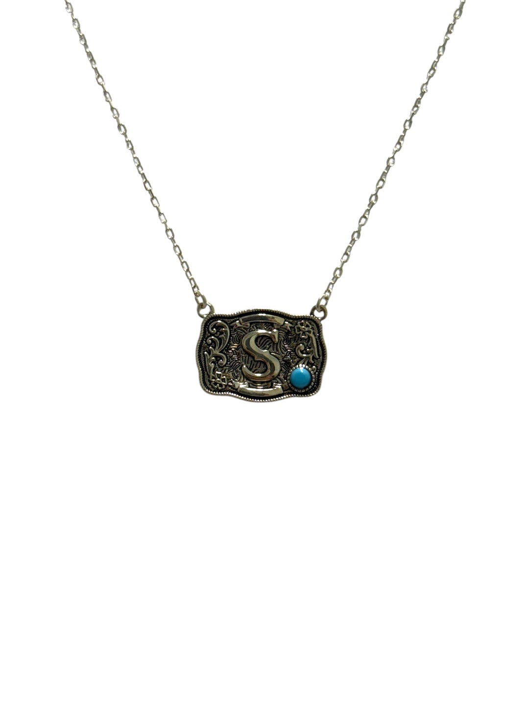 925 Sterling Silver Belt Buckle Initial Necklace