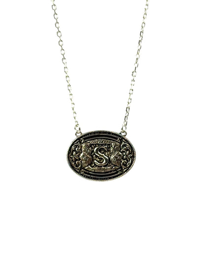 925 Sterling Silver Belt Buckle Initial Necklace