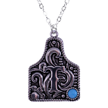 925 Sterling Silver Cattle Tag Initial Necklace