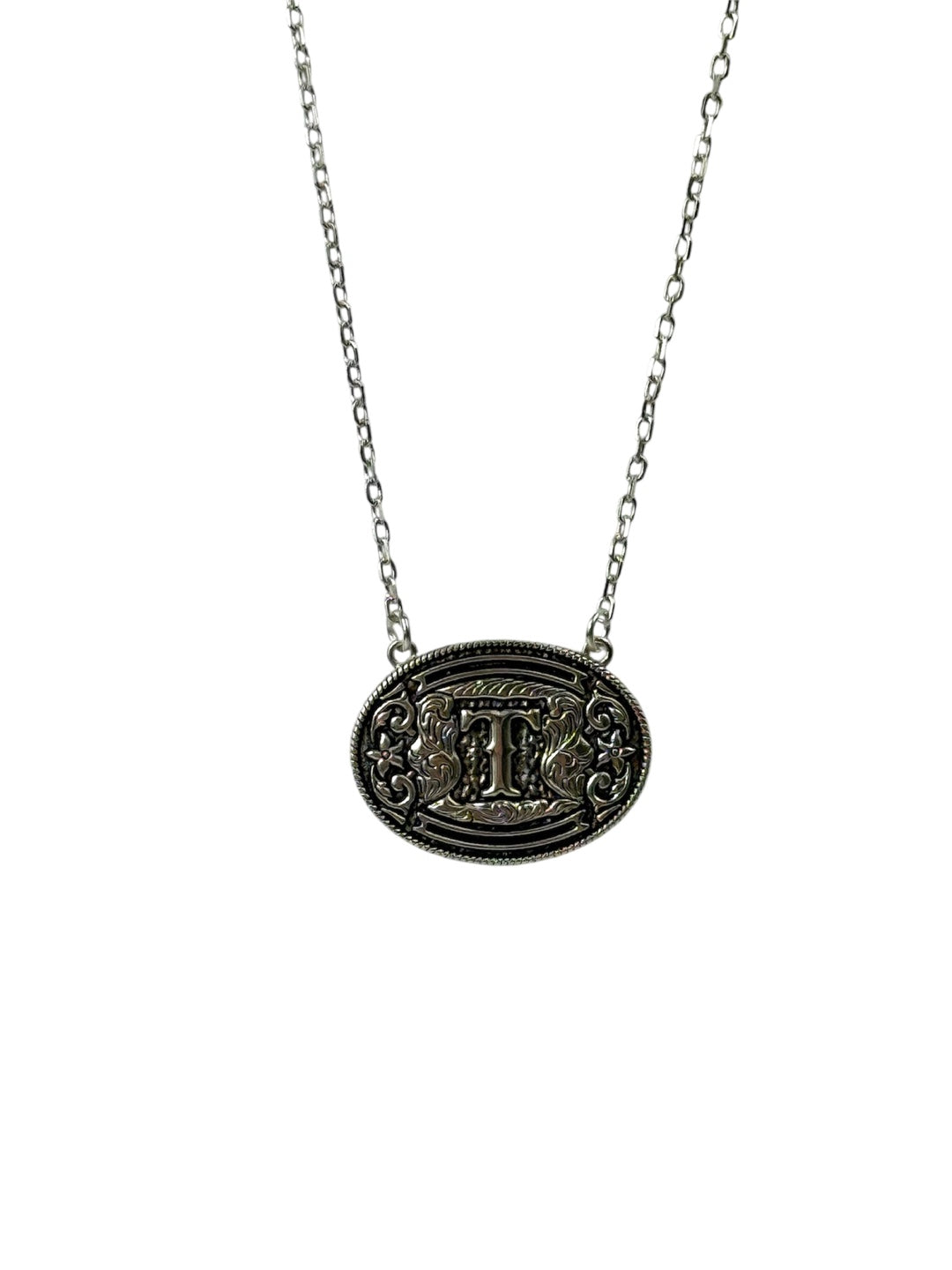 925 Sterling Silver Belt Buckle Initial Necklace