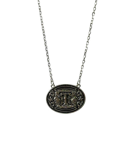 925 Sterling Silver Belt Buckle Initial Necklace