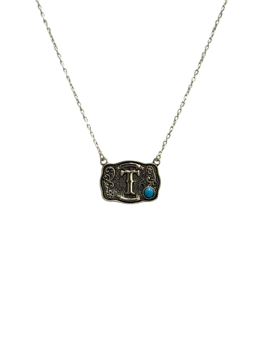 925 Sterling Silver Belt Buckle Initial Necklace