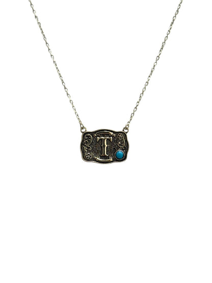925 Sterling Silver Belt Buckle Initial Necklace